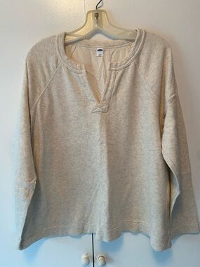 Old Navy Cream V-Notch Pullover Sweatshirt